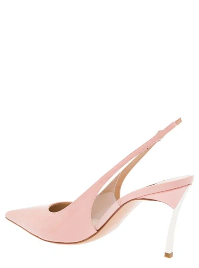 Shop Casadei Pink Slingback Pumps With Blade Heel In Patent Leather Woman