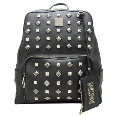 Shop Mcm Studded Black Canvas Backpack Bag ()