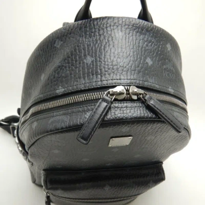 Shop Mcm Stark Visetos Black Leather Backpack Bag ()