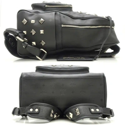 Shop Mcm Studded Black Canvas Backpack Bag ()