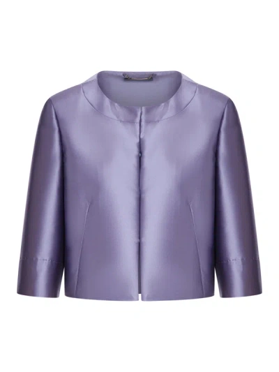 Shop Alberta Ferretti Cropped Satin Jacket In Pink & Purple