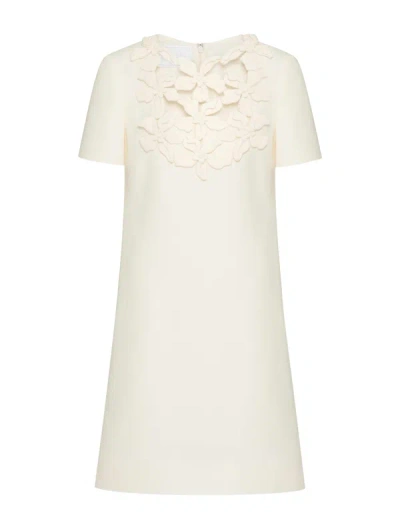 Shop Valentino Short Dress In Embroidered Crepe Couture In White