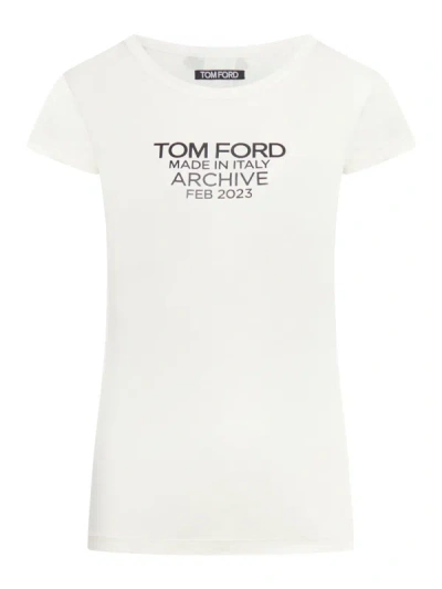 Shop Tom Ford Silk Jersey Fitted T-shirt With  Logo In White