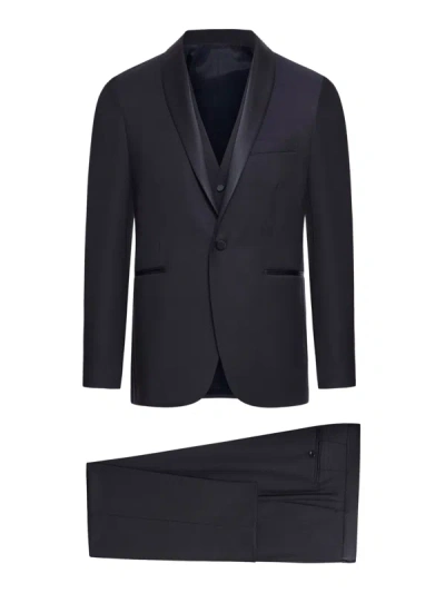Shop Tagliatore Three-piece Single-breasted Suit In Wool And Silk In Blue
