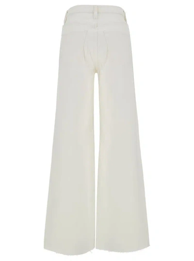 Shop Frame 'le Jane' White Wide Leg Jeans With Tonal Buttons In Stretch Cotton Denim Woman