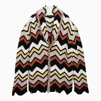 Shop Alanui Cardigan In Crochet Zig Zag Multicolore