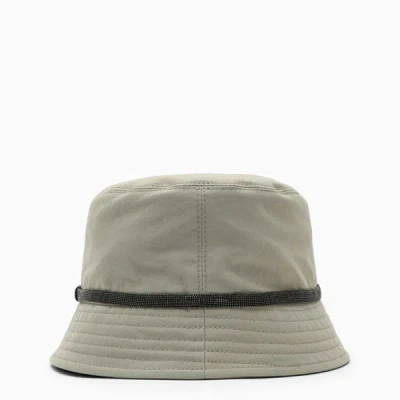 Shop Brunello Cucinelli Olive Green Cotton And Linen Bucket Hat In Multicolor