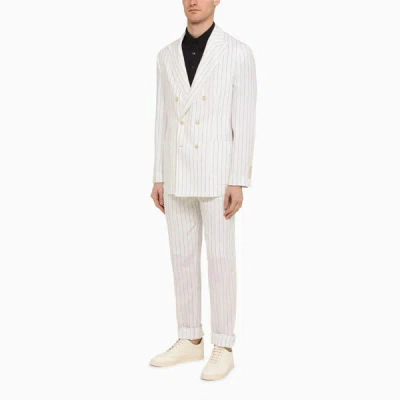 Shop Brunello Cucinelli Pinstripe Trousers In White