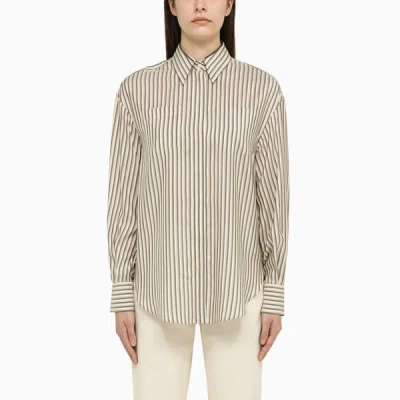 Shop Brunello Cucinelli White/beige/lignite Striped Shirt In Grey