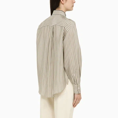 Shop Brunello Cucinelli White/beige/lignite Striped Shirt In Grey