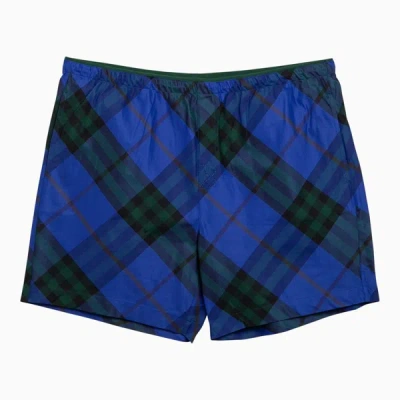 Shop Burberry Knight Coloured Check Slim Shorts In Blue