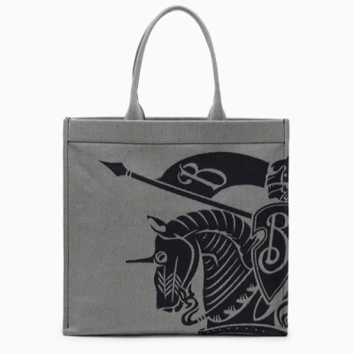 Shop Burberry Medium Grey Canvas Tote Bag With Logo In White