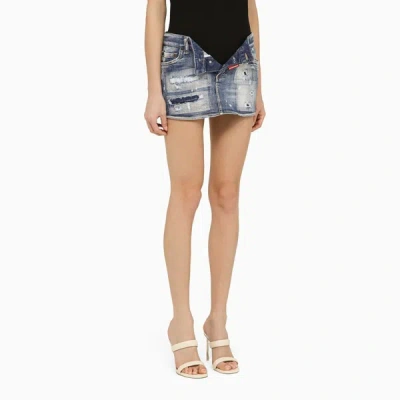 Shop Dsquared2 Mini Skirt With Washed-out Effect In Denim In Blue