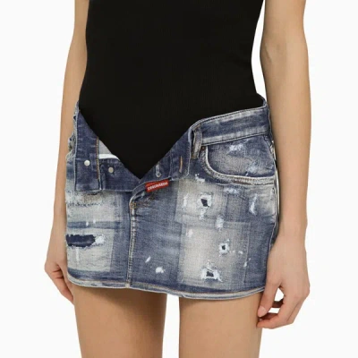 Shop Dsquared2 Mini Skirt With Washed-out Effect In Denim In Blue