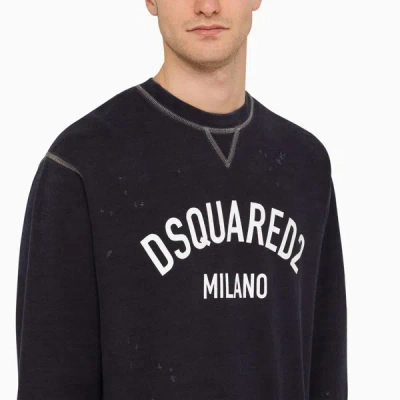 Shop Dsquared2 Navy Crewneck Sweatshirt With Logo In Blue
