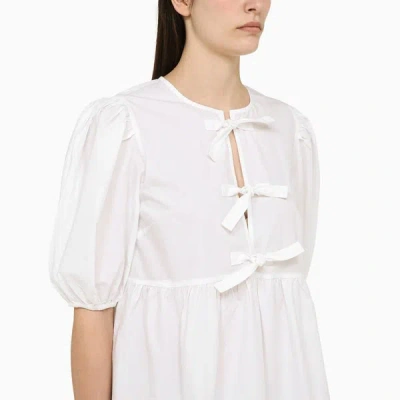 Shop Ganni Mini Dress With Ties In White