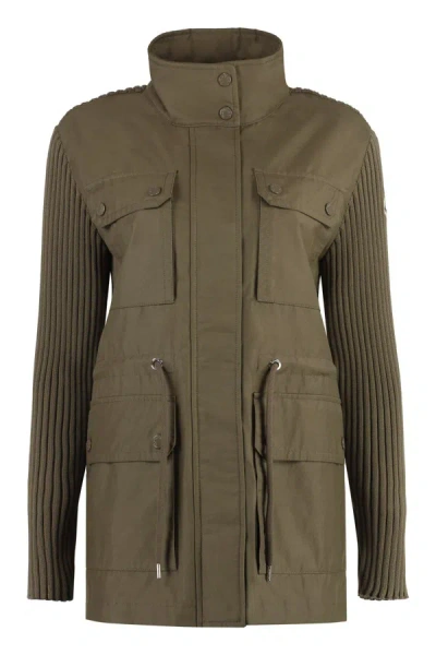 Shop Moncler Cotton Panel Cardigan In Green
