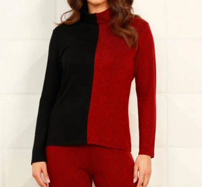 French Kyss Color Block Turtleneck In Black/wine In Multi