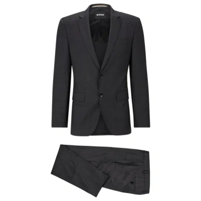 Shop Hugo Boss Slim-fit Suit In A Micro-pattern Wool Blend In Black