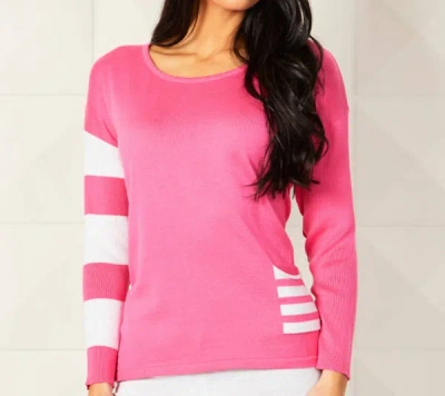 Shop Angel Apparel Crew Neck Stripe Arm & Pocket In Petal In Pink