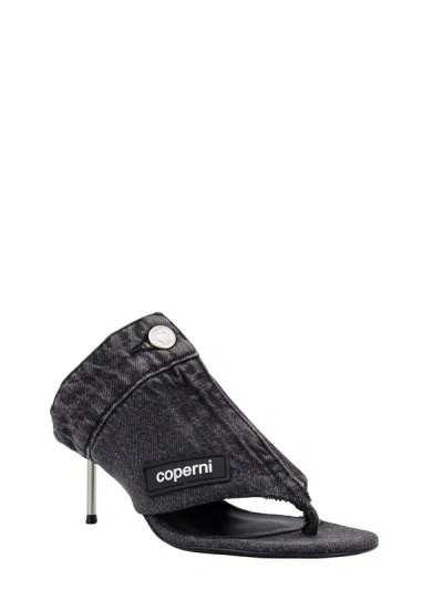 Shop Coperni Denim Sandals With Logo Patch