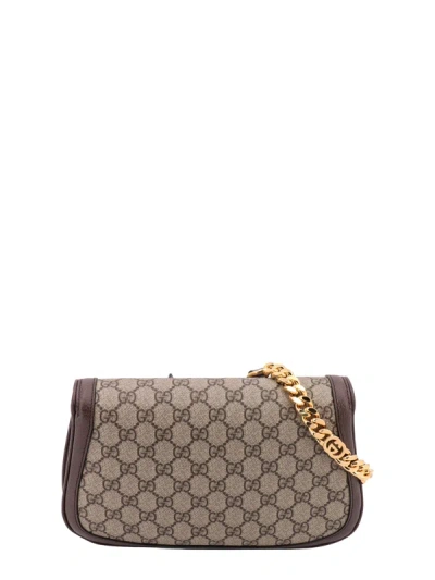 Shop Gucci Gg Supreme Fabric And Leather Shoulder Bag With Frontal Logo