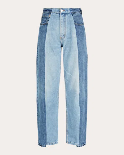 E.l.v Denim E. L.v. Denim Women's Boyfriend High-rise Two-tone Jeans In Mid/light Blue