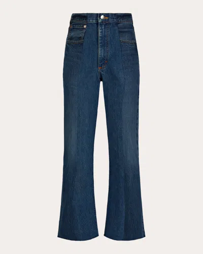E.l.v Denim E. L.v. Denim Women's Flare High-rise Cropped Jeans In Blue