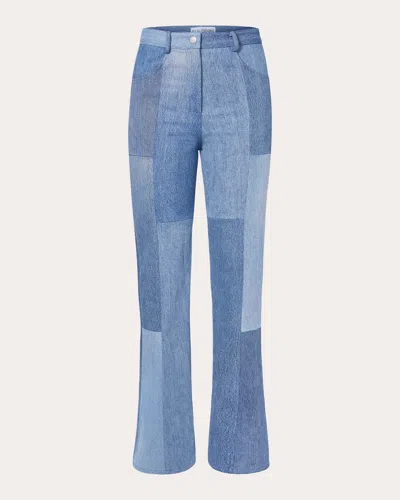 E.l.v Denim E. L.v. Denim Women's Flare High-rise Cropped Patchwork Jeans In Blue