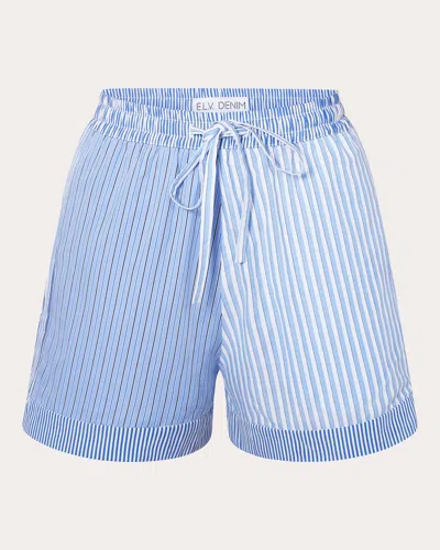 E.l.v Denim E. L.v. Denim Women's Missy Stripted Cotton-poplin Shorts In Blue