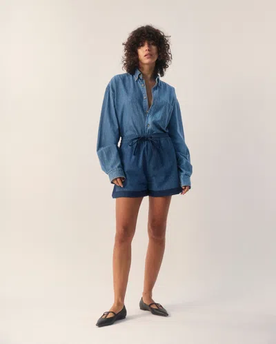 E.l.v Denim E. L.v. Denim Women's The Match Oversized Denim Shirt In Blue
