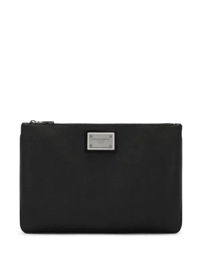 Shop Dolce & Gabbana Clutch With Logo Plaque In Black