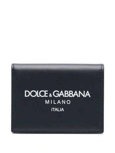Shop Dolce & Gabbana Leather Wallet With Logo Print In Blue