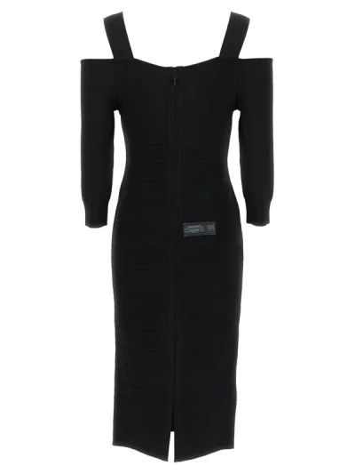 Shop Herve Leger Hervé Léger 'icon Notched Bateau Midi' Dress In Black