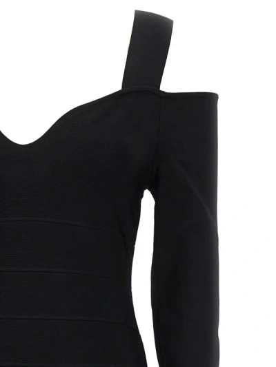 Shop Herve Leger Hervé Léger 'icon Notched Bateau Midi' Dress In Black