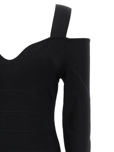 Herve Leger Hervé Léger 'icon Notched Bateau Midi' Dress In Black