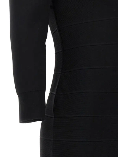 Herve Leger Hervé Léger 'icon Notched Bateau Midi' Dress In Black