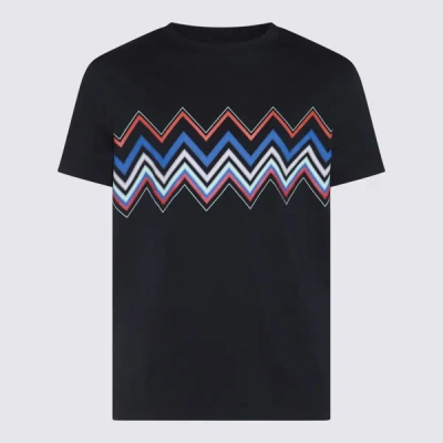 Shop Missoni Blue Multicolor Cotton T-shirt In Navy Base With Red Blue