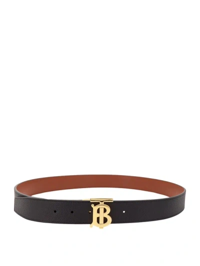 Shop Burberry Black And Tan Leather Belt In Black/ Tan/ Lt Gold