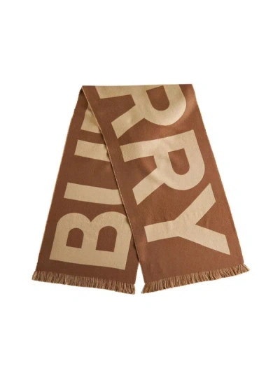 Shop Burberry Logo Wool Scarf In Birch Brown