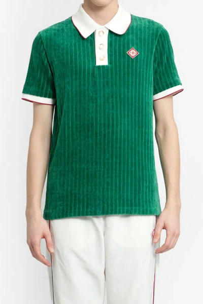Shop Casablanca Ribbed Polo Shirt In Green