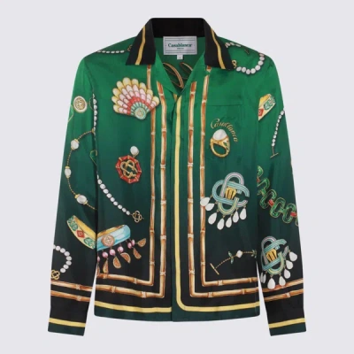 Casablanca La Boite A Bijoux Printed Silk Shirt In Green