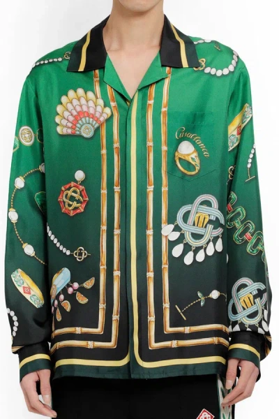 Casablanca La Boite A Bijoux Printed Silk Shirt In Green