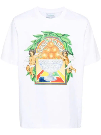 Shop Casablanca White Cotton T-shirt In Triomphe D''orange