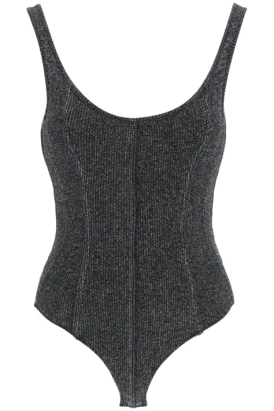 Shop Agolde 'elna' Rib Knit Tank Bodysuit In Grey