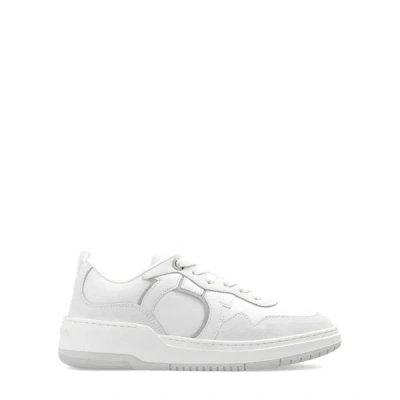 Shop Ferragamo Gancini Leather Sneakers In White