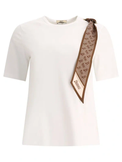 Shop Herno T-shirt With Silk Scarf In White