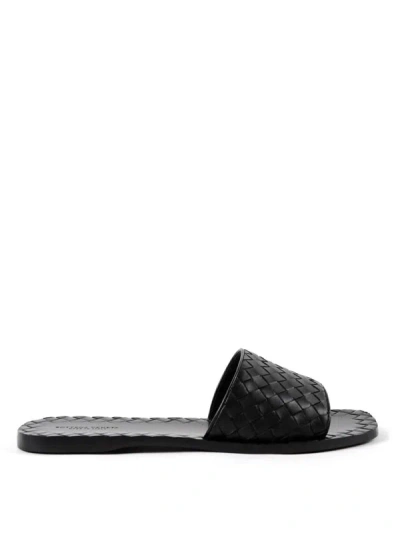 Shop Bottega Veneta Intreccio Flat Sandals In Black