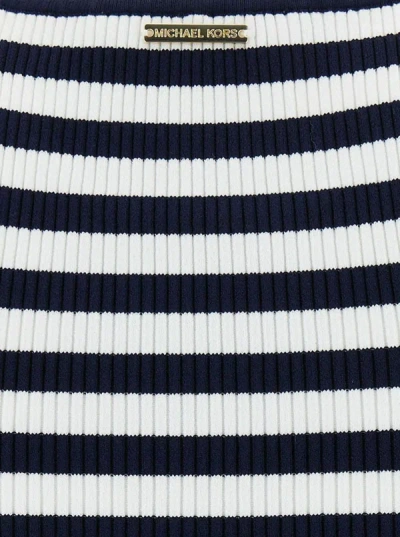 Shop Michael Kors Blue And White Tank Top With Stripe Motif In Recycled Viscose Blend Woman In Midnightblue