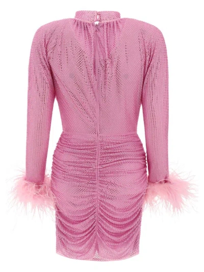 Shop Self-portrait Rhinestone Feather Dress In Pink